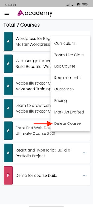 Delete Course Instructors Mobile App Delete Course Instructors Mobile App