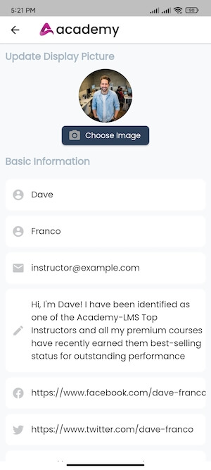 Updating Edit Profileacademy Instructors Mobile App Updating Edit Profileacademy Instructors Mobile App