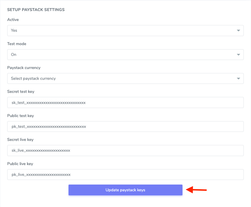Updating Paystack Key Updating Paystack Key